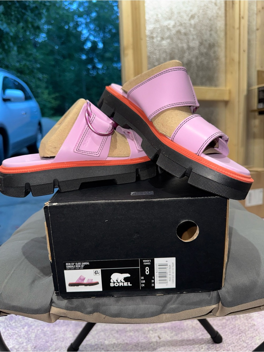 Sorel Rein Slide Sandals Women’s 8 Pink Leather Chunky Platform